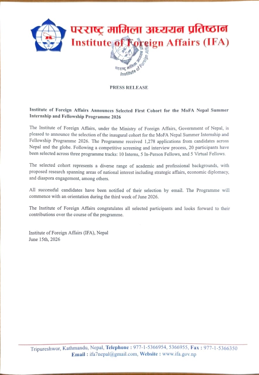 IFA Announces Selected First Cohort for the MoFA Nepal Summer Internship and Fellowship Programme 2026